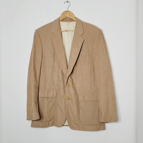 Sears Mens Vintage Tan Two Button Blazer Sport Coat Business Casual Retro Lined - Picture 1 of 8